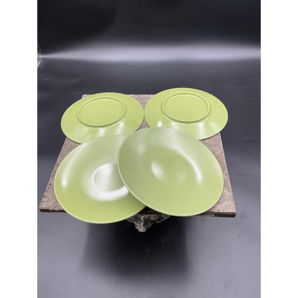 Vintage Genuine Melamine Avocado Green Salad Dessert Plates Set of 4 Made in USA